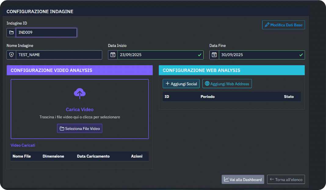 Schermata applicativo Configurazione delle Fonti di Monitoraggio