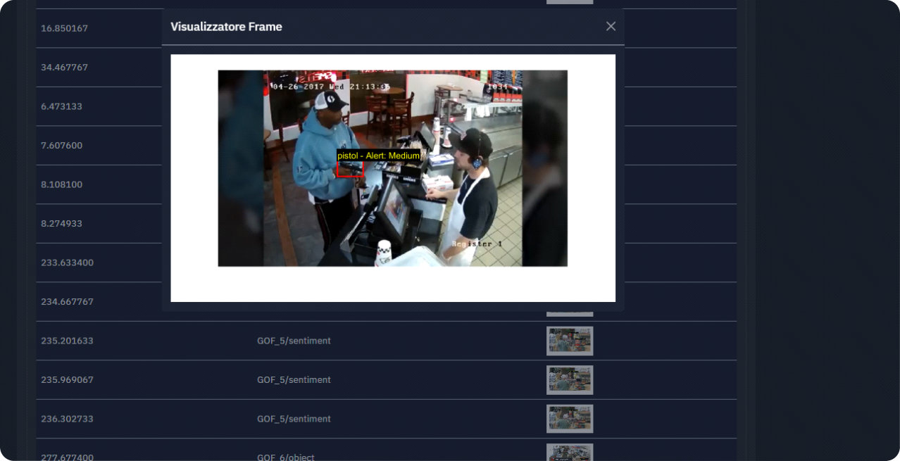 Schermata applicativo Video Analysis